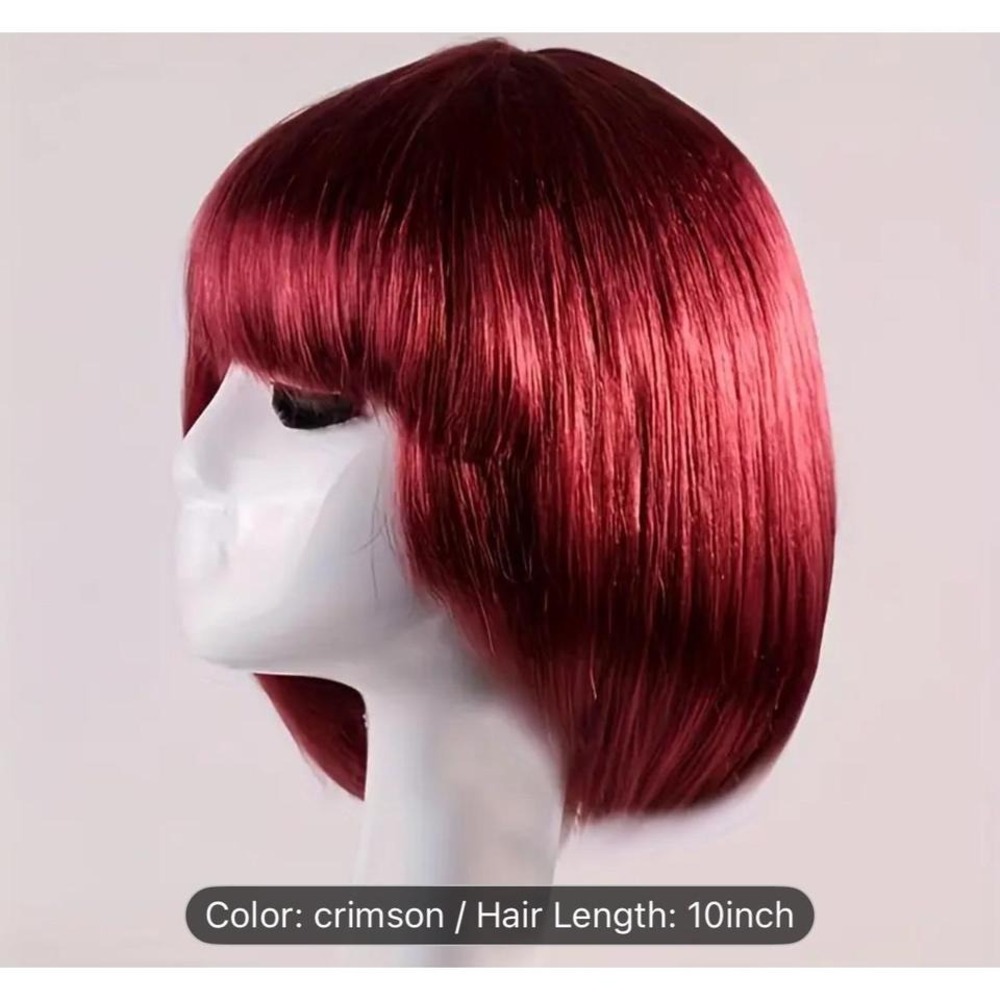 Red Synthetic Bob With Bangs Wig New